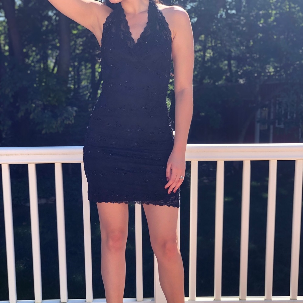 Black Fitted Halter Mini Dress